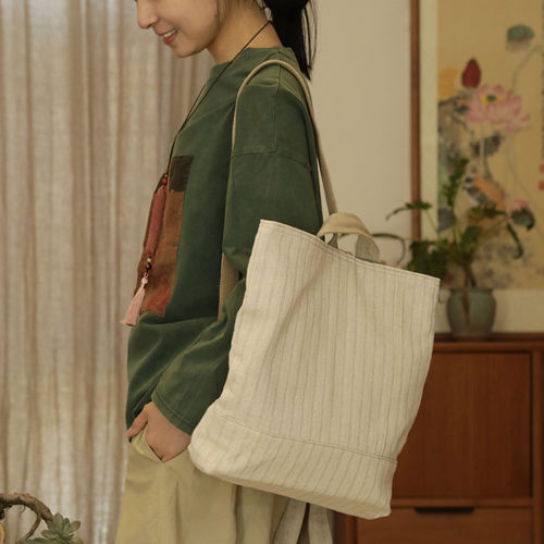 庸庸休闲女棉麻文艺双肩包