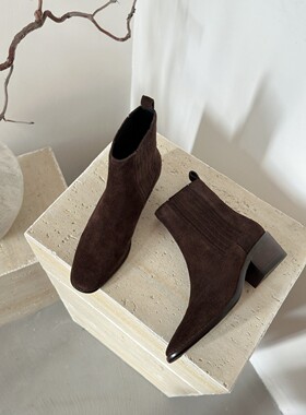 weslien rowe 秋冬新款女士小方头经典切尔西短靴