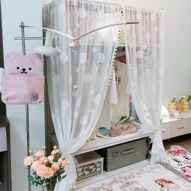 云朵门帘置物架遮挡杂物帘隔断窗帘储物柜防窥纱帘毛绒球球装饰帘,居家布艺,成品窗帘,淘宝优惠券,粉丝福利购,淘宝优惠卷