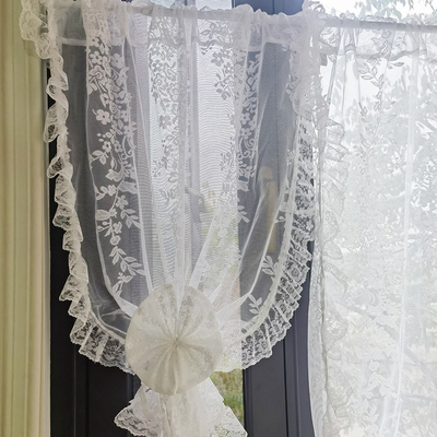 木耳荷叶大花边半截纱帘穿杆帘仙气卧室小窗户窗帘短窗户门帘柜帘