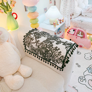 透气棉麻布艺沙发扶手盖巾中古风花边靠背巾防晒遮丑搭巾轻奢小众