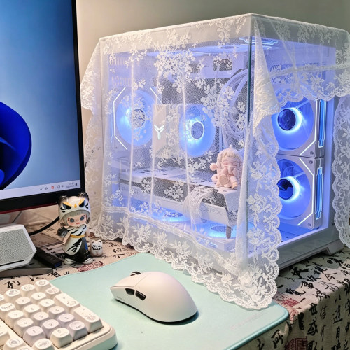 氛围感台式电脑机箱防尘盖巾高颜值蕾丝主机显示器装饰搭配盖布