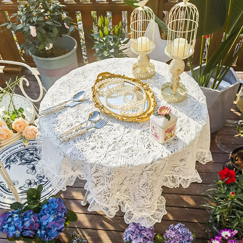 法式田园甜品野餐派对茶几花园轻薄圆桌布蕾丝野餐布艺圆桌台布