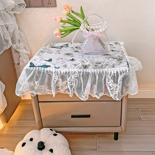 公主风褶皱花边床头柜盖布印花铺巾布艺保险柜套罩改造遮丑神器