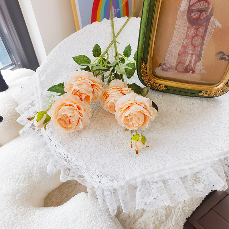 ins白色蕾丝桌布玫瑰荷叶花边拍照背景布花卉茶几甜品布置餐桌垫