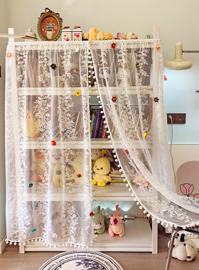 储物柜洛可可纱帘遮挡厕所门屏风隔断挡板帘装饰帘魔术贴花朵装饰