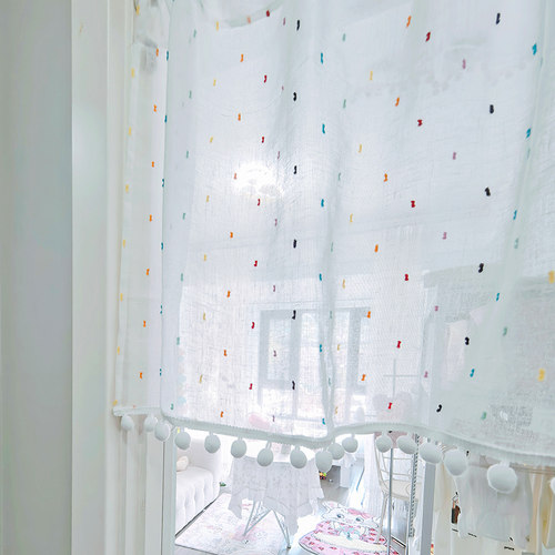 奶油风落地窗遮挡帘飘窗窗帘免打孔半遮光出租屋客厅装饰房间布置