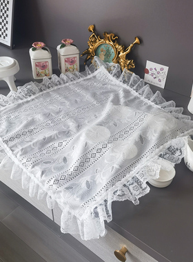 白色欧式荷叶花边茶具茶壶盖布打印机路由器沥水架防尘遮挡盖巾