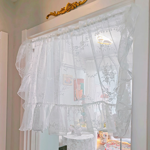 免打孔厨房短帘半截窗帘洛可可浪漫白色橱柜帘隔断门帘阳台纱帘