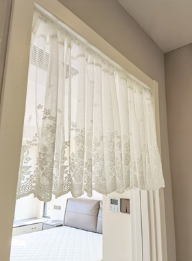 纱帘窗纱白色蕾丝田园美式半帘小窗帘飘窗帘短帘门帘隔断帘免打孔