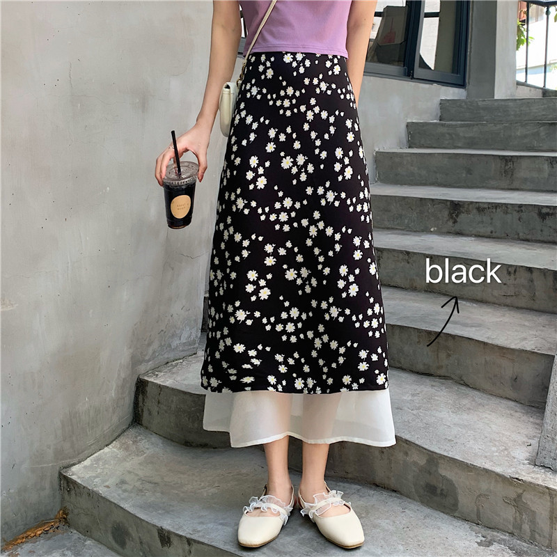 Real price small daisy Chiffon slim A-line skirt