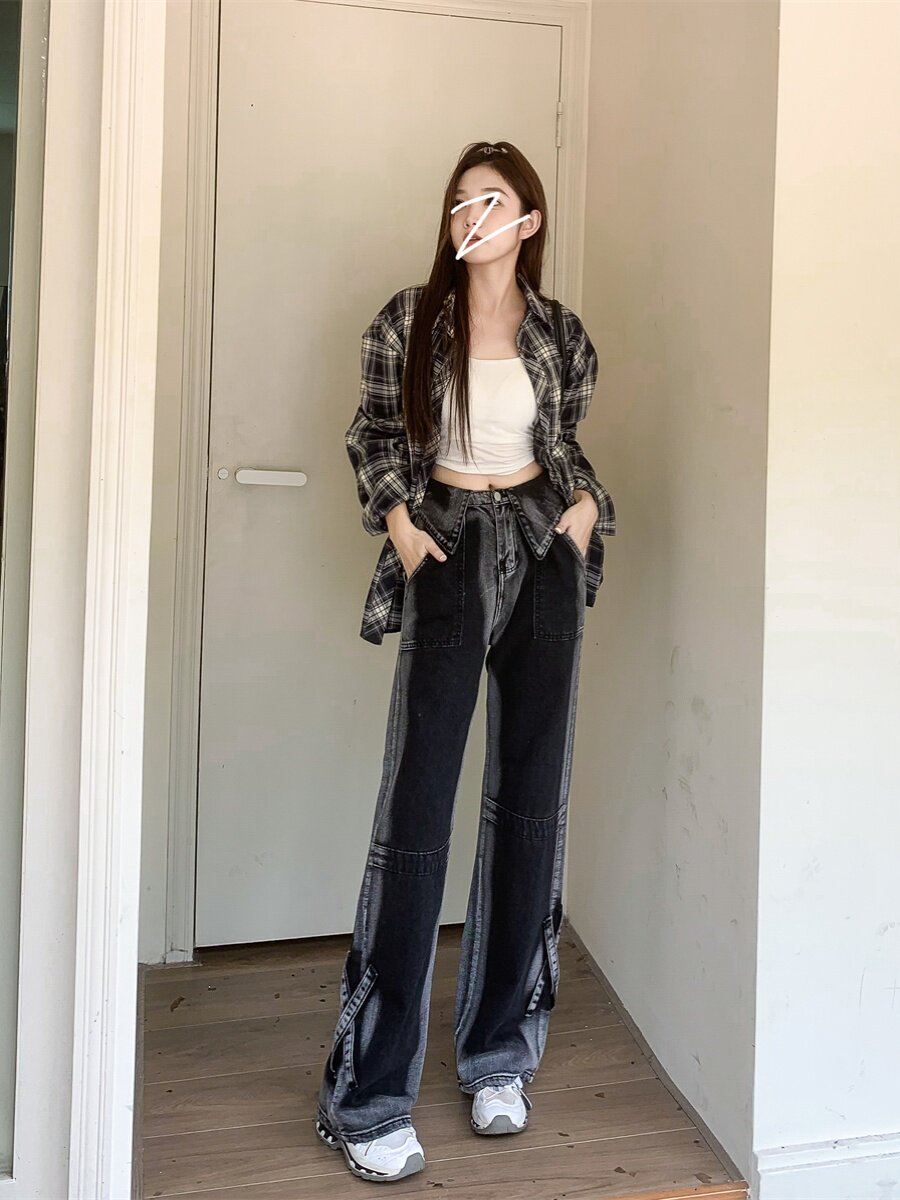 PLUS SIZE WOMENS PANTS PEAR-SHAPED BODY FAT MM HIGH-WAISTED LOOSE AUTUMN WINTER VELVET SLIM HIGH-WAISTED HIP-COVERING STRAIGHT-LEG JEANS