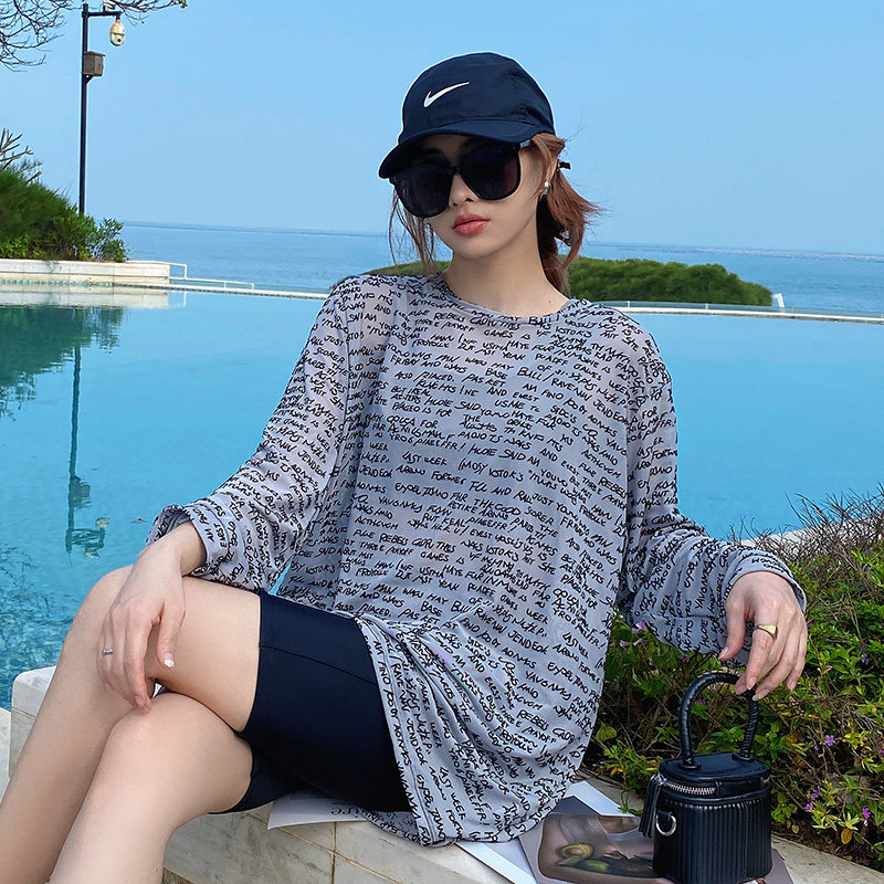 泳衣女款保守三件套大码遮肚显瘦分体式学生运动防晒温泉平角泳装