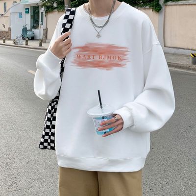 重磅圆领卫衣男秋冬季ins潮牌无帽外套宽松大码港风加绒加厚chic