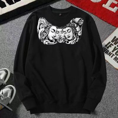 赵子龙衣服精神小伙社会网红纹身图案学生千手观音冬季卫衣加绒男