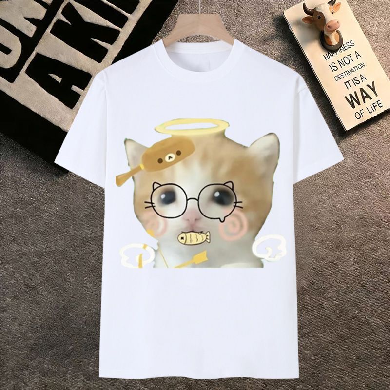 死对头小猫表情包夏季短袖男t恤女可爱猫猫meme抽象猎奇小猫学生图片