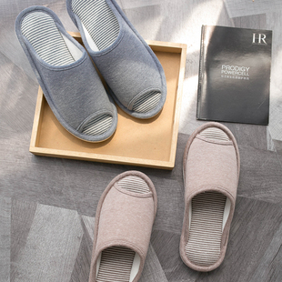 客拖大码 家用四季 春秋室内软底防滑防水开口棉拖女男情侣拖鞋 日式