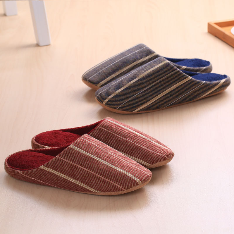 出口日本韩式亚麻居家防滑男女秋冬室内木地板软底新款拖鞋包邮