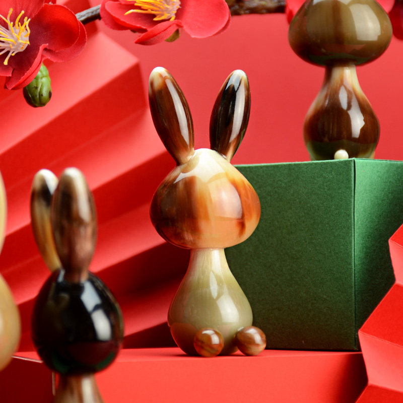 天然黄牛角美鼻器点穴按摩水滴头点穴按摩器不伤皮肤兔子创意摆件