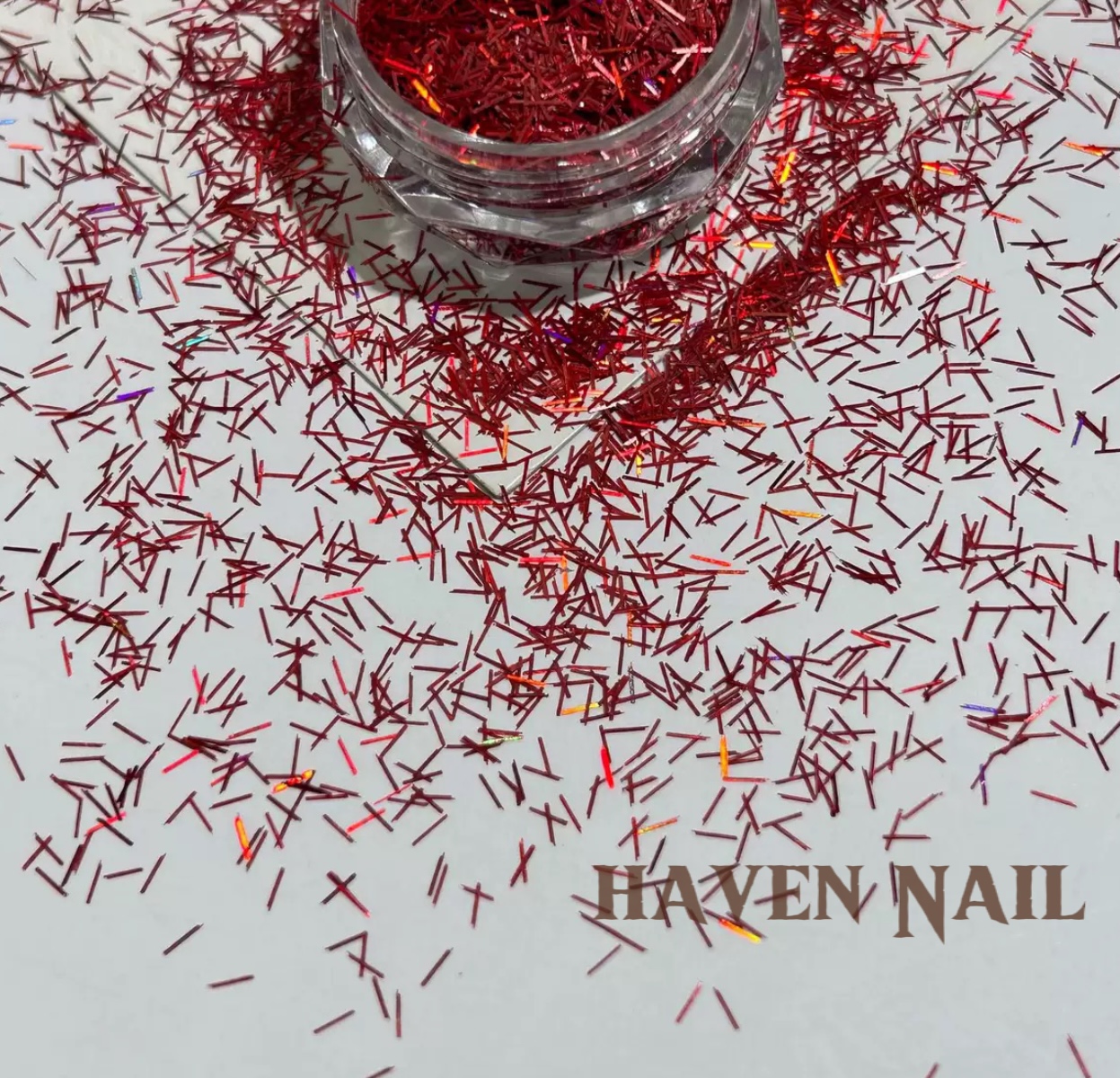 Haven Nail｜新年圣诞经典红色镭射长条闪粉金葱亮片美甲饰品