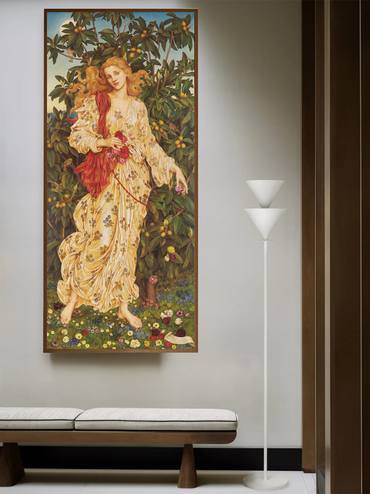 复古花神flora弗洛拉装饰画玄关竖款窄版细框挂画客厅背景墙壁画