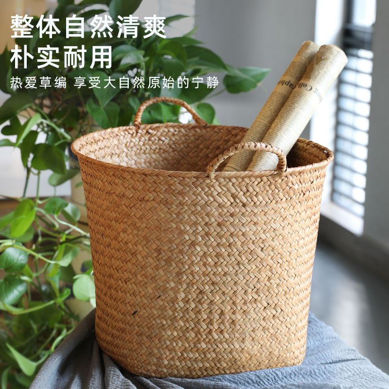 草编手工脏衣篮卧室客厅玩具衣物收纳桶日式大号客厅花盆绿植花器