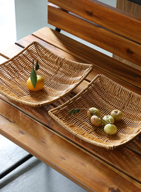 东南亚复古茶台水果盘餐厅客厅茶几塑料 家用零食筐小吃篮仿藤编