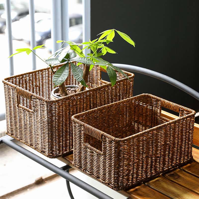 北欧塑料编织收纳筐 客厅桌面玩具零食收纳盒 整理储物篮仿藤编框,收纳整理,收纳筐,淘宝优惠券,粉丝福利购,淘宝优惠卷
