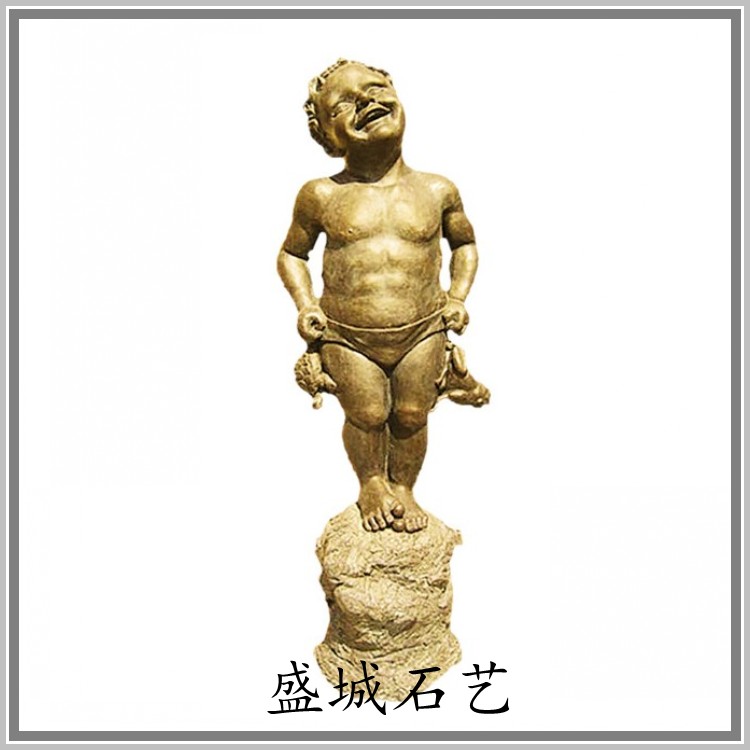砂岩招财雕塑金蝉童像圆雕沙岩人物雕刻欧式砂岩背景墙艺术壁画