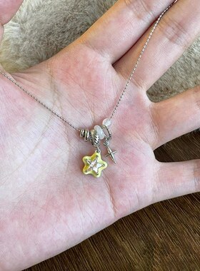淡黄星星十字架女锁骨链百搭