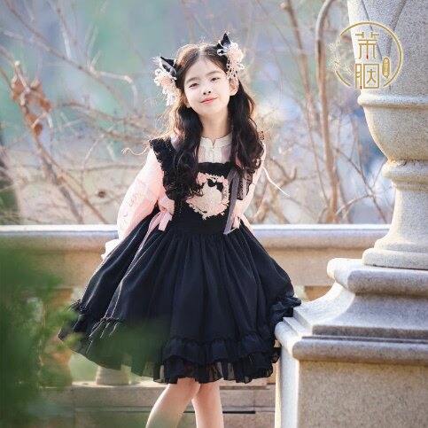 茉胭女童泡泡袖衬衣连衣裙套装