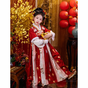 茉胭燕岁原创唐制汉服冬装连衣裙加绒重工刺绣拜年服红色齐胸襦裙