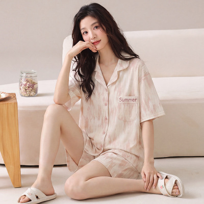 纯棉睡衣女夏季新款卡通带胸垫短