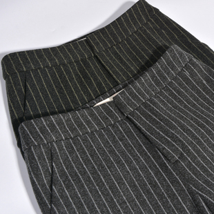 高腰休闲显瘦百搭复古直筒长裤 加厚条纹阔腿裤 子新款 毛呢女秋冬裤