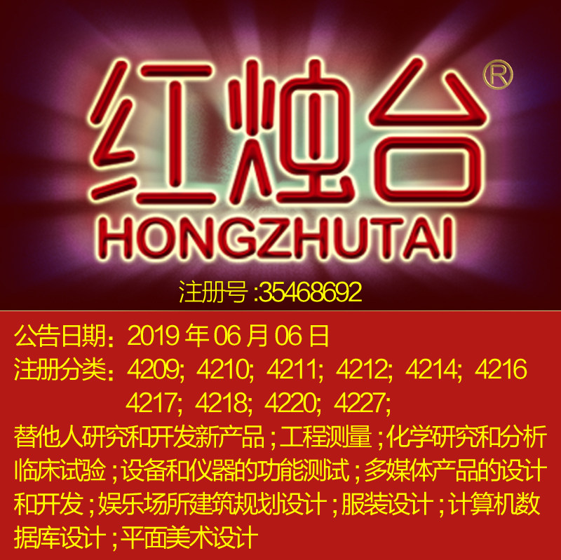 42类《红烛台》室内设计技术研究计算机网站开发品牌商标出售