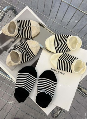 米娜家 韩国 现货 细条纹舒适浅口棉料透气防臭船袜女  SP314 302