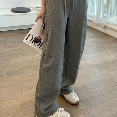 米娜家 欧洲站 加厚秋冬小字母刺绣松紧腰系弯刀休闲裤 E534 601