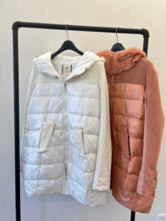 米娜家 欧洲站 清仓现货 时尚中长款连帽冬季保暖羽绒服女 H-3291