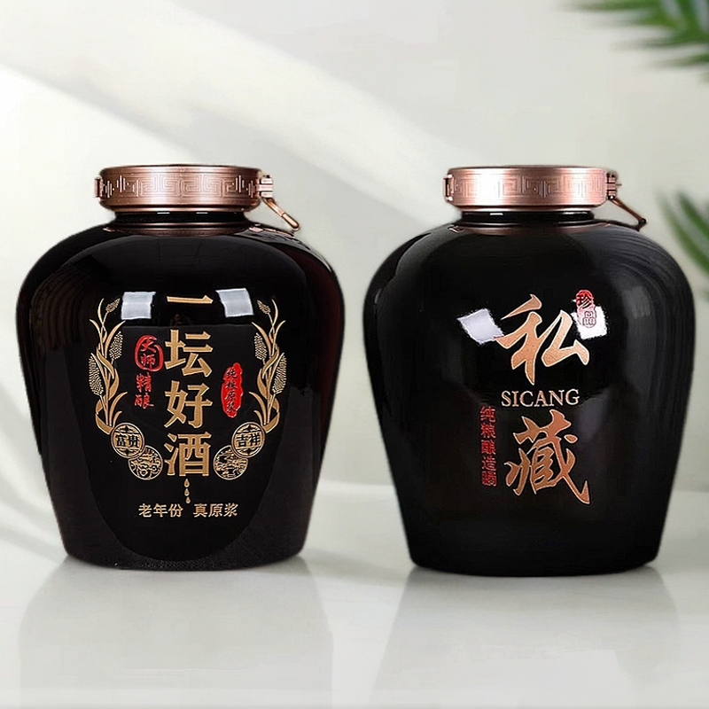 景德镇陶瓷酒坛子20斤30斤50斤黑色雕刻家用密封酒缸泡酒瓶带龙头