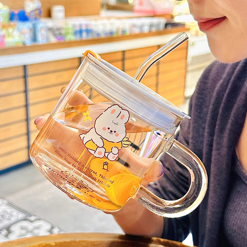 高硼硅玻璃杯带把手女高颜值2026新款水杯耐高温可爱吸管杯ins风 - 封面