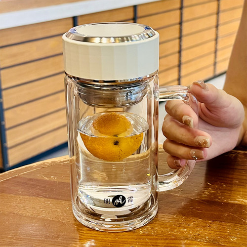 双层高硼硅玻璃杯茶水分离隔热