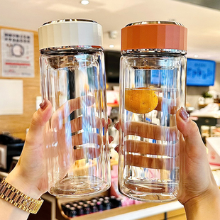 茶杯男士泡茶专用茶水分离水杯2025新款双层高硼硅玻璃杯子耐高温