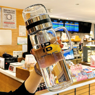 玻璃杯带容量带盖带把手泡茶杯
