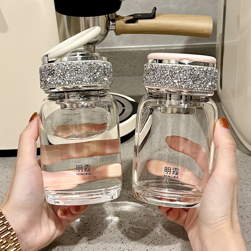 带钻杯子高级感玻璃泡茶杯耐高温