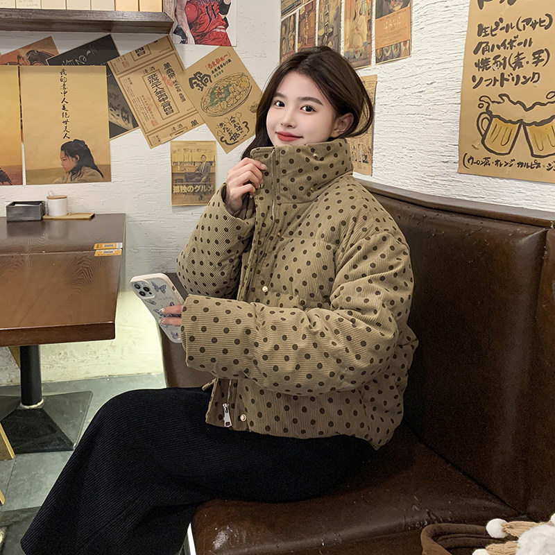 韩版短款立领波点90羽绒服女2025冬季新款加厚显瘦保暖白鸭绒外套,女装羽绒服,2C153