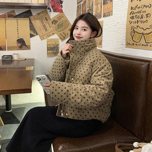 韩版短款立领波点90羽绒服女2025冬季新款加厚显瘦保暖白鸭绒外套图片