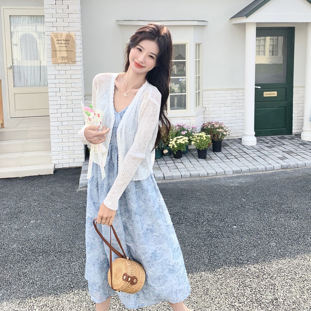 针织开衫吊带裙女夏2025新款气质女神温柔度假风碎花连衣裙,女装连衣裙,2C153