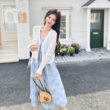 针织开衫吊带裙女夏2025新款气质女神温柔度假风碎花连衣裙，女装连衣裙，2C153