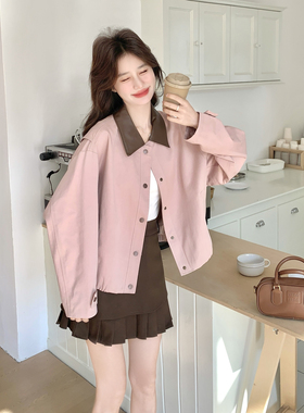春装新款 粉色拼接PU皮短款外套2C153-8923-P155K238