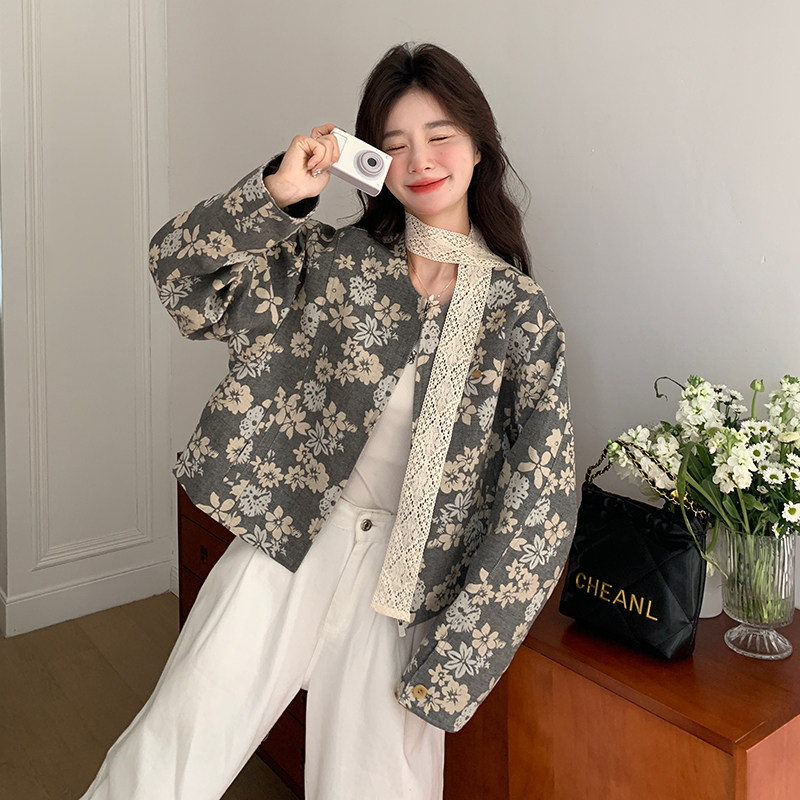 新款短款麻料印花外套2C153-3376-P155K228,女装短外套,2C153